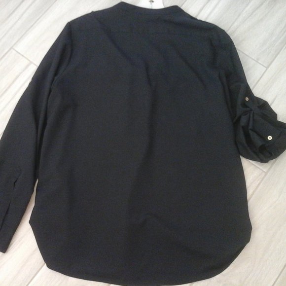 Calvin Klein Black Semi Sheer Button Front Blouse.   Size XL. - Picture 4 of 5